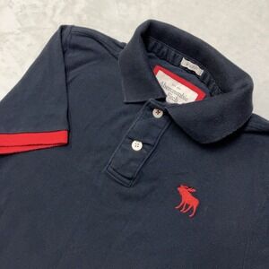 Vintage Y2K Abercrombie & Fitch Muscle Polo Shirt Mens M Navy Preppy Moose Logo
